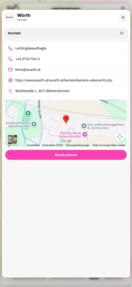Kontakt mit Route am Smartphone